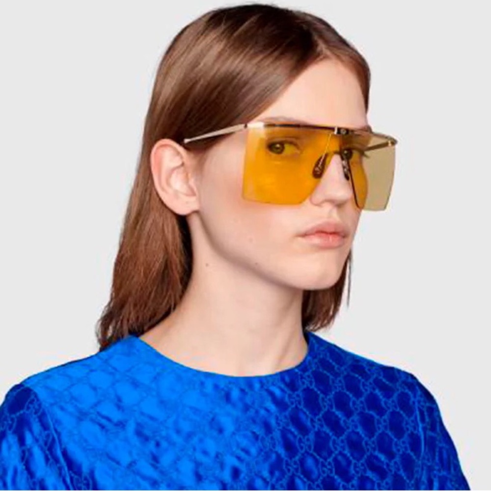 New Authentic GG1096S 003 Sunglasses by Gucci™ Shield, Material: Metal, Rimless.